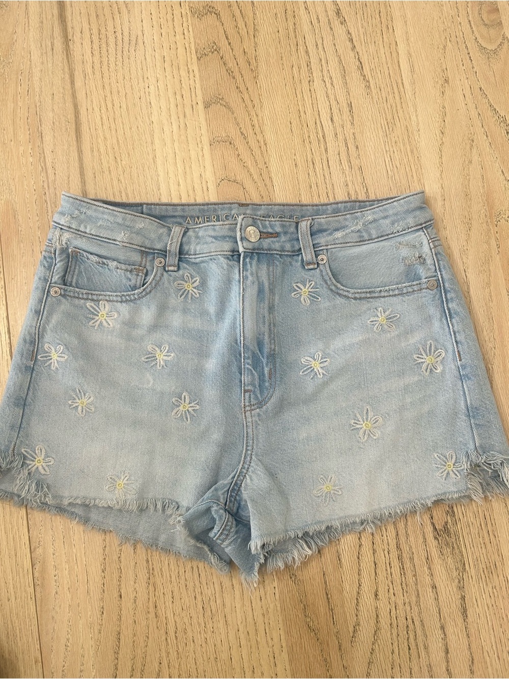 American Eagle Outfitters Light Blue Daisy Patch Denim Shorts